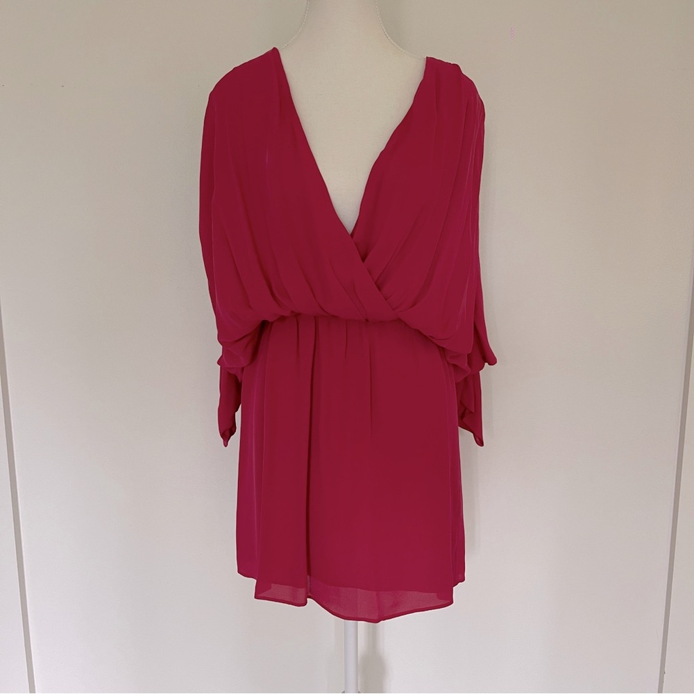 Parker berry red deep V neck dolman long sleeve mini dress
